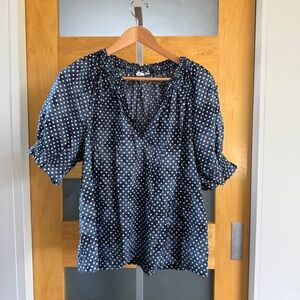 GAP Blue and White Puff Sleeve Blouse